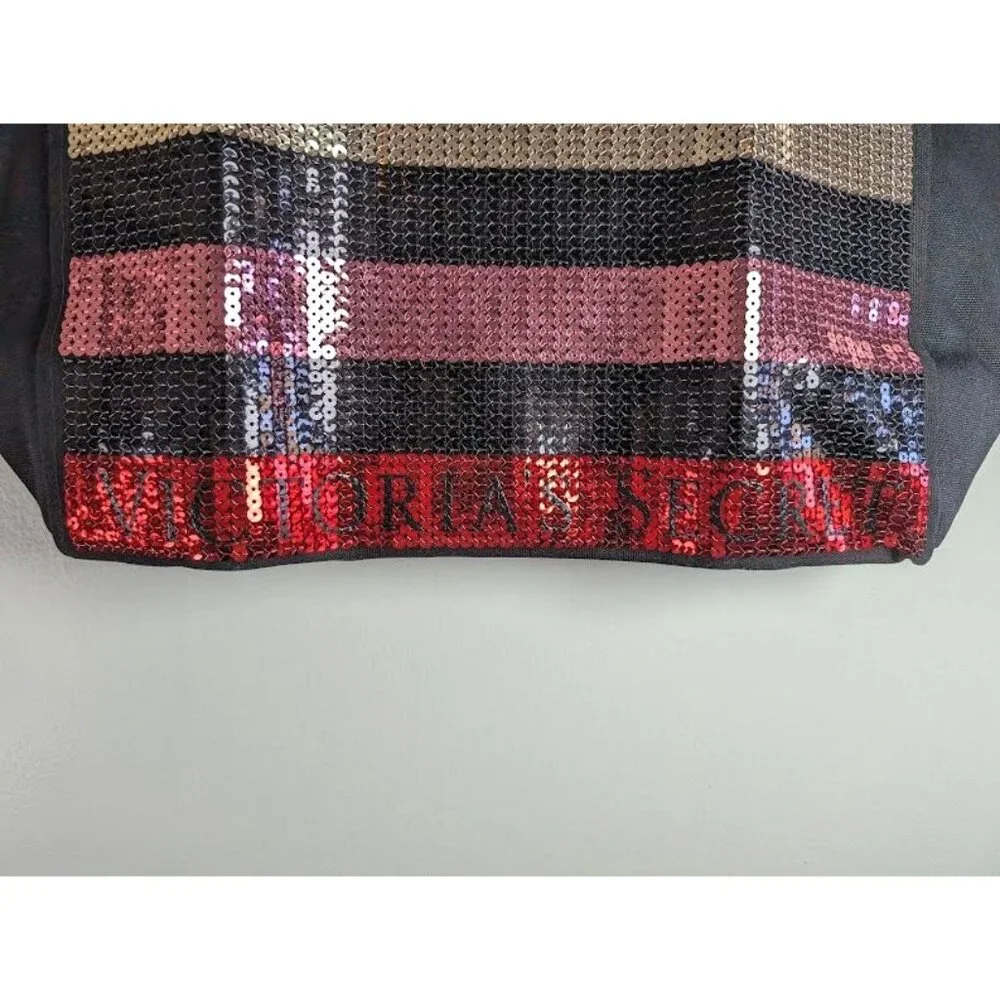 2 Set‎ Victoria's Secret Make Up & Tote Bag Log Stripe Sequin Glam Weekender NEW